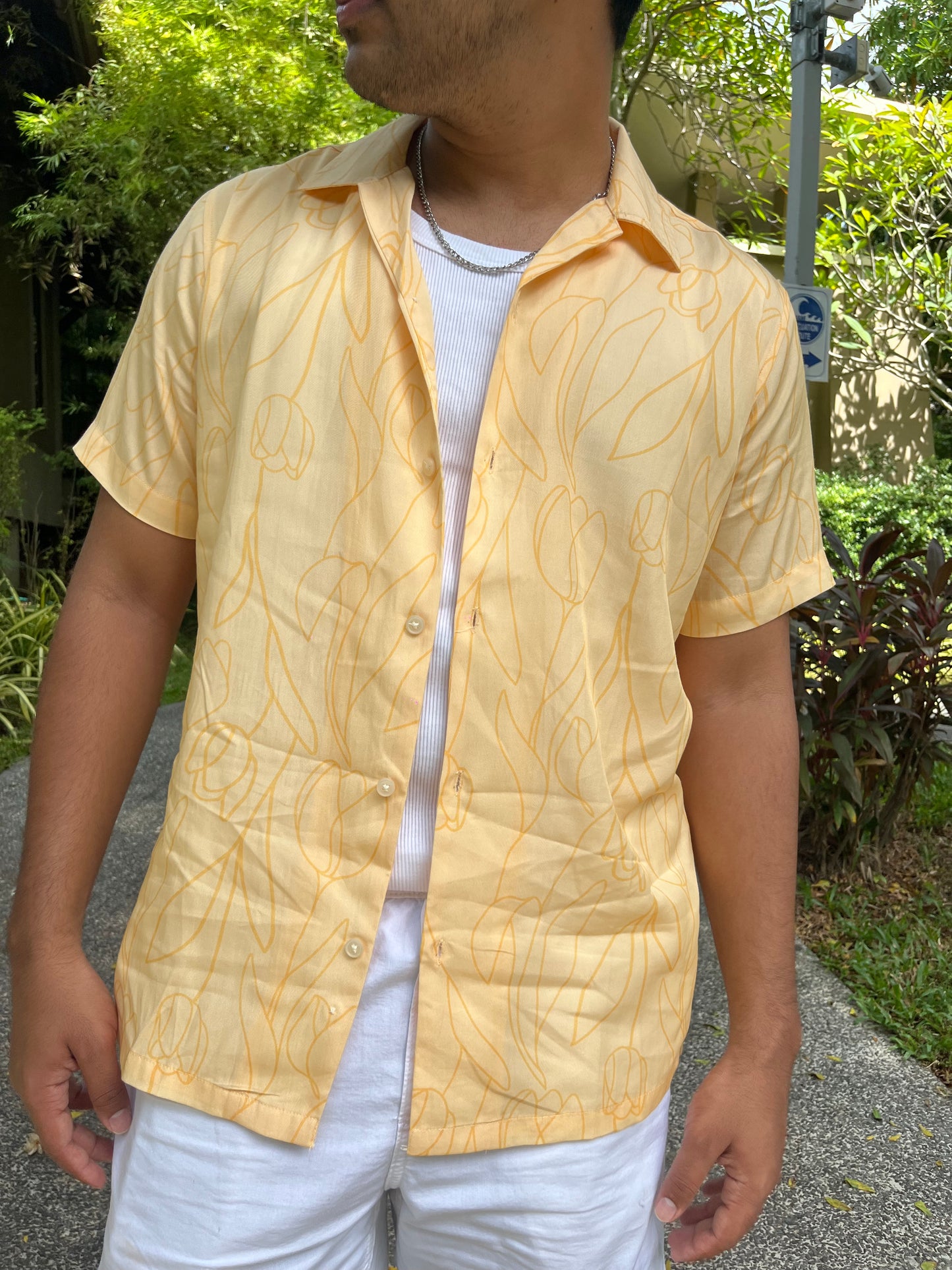 Peaches | Floral Abstract Print Tencel Twill Shirt | Unisex