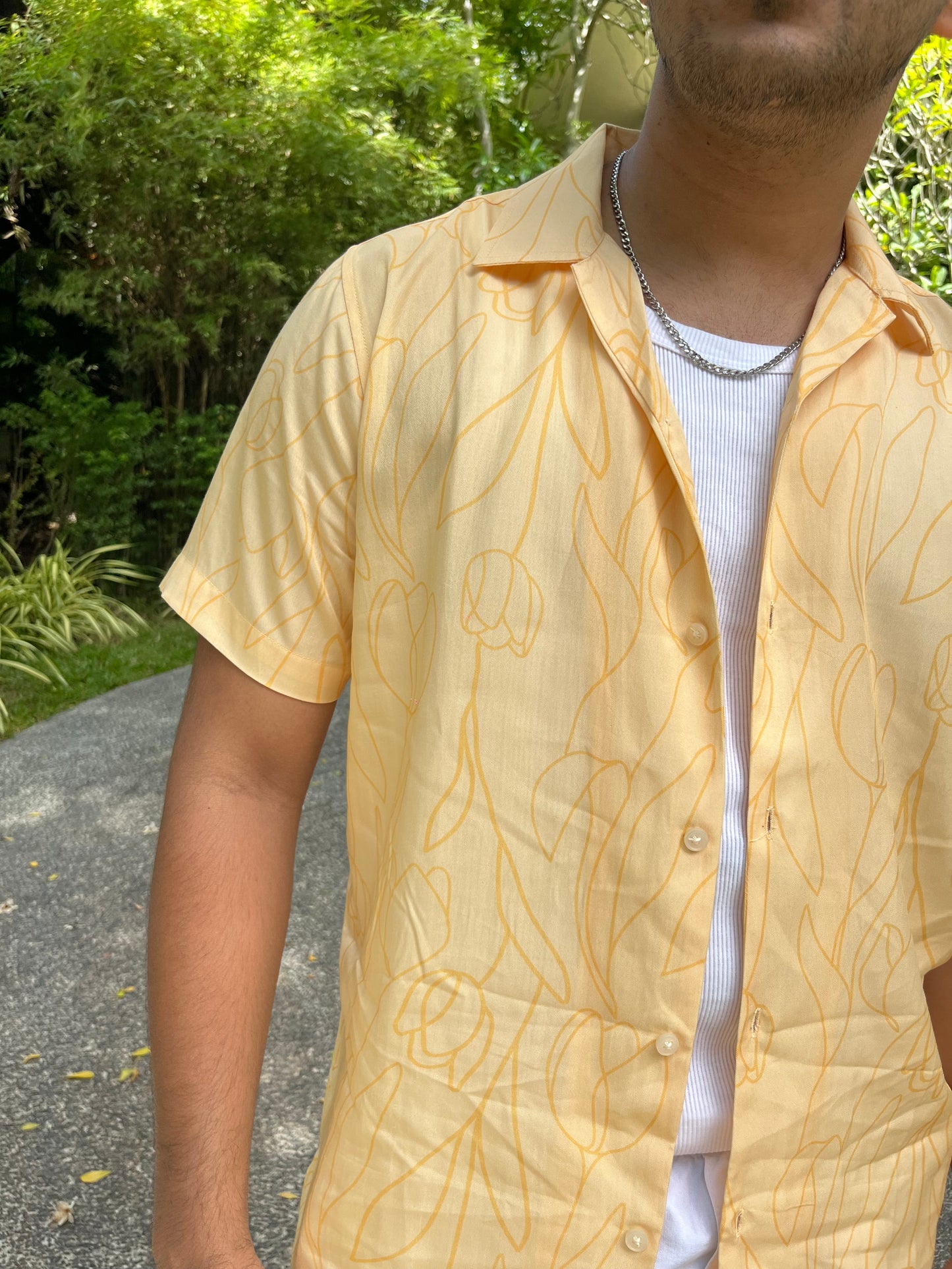 Peaches | Floral Abstract Print Tencel Twill Shirt | Unisex
